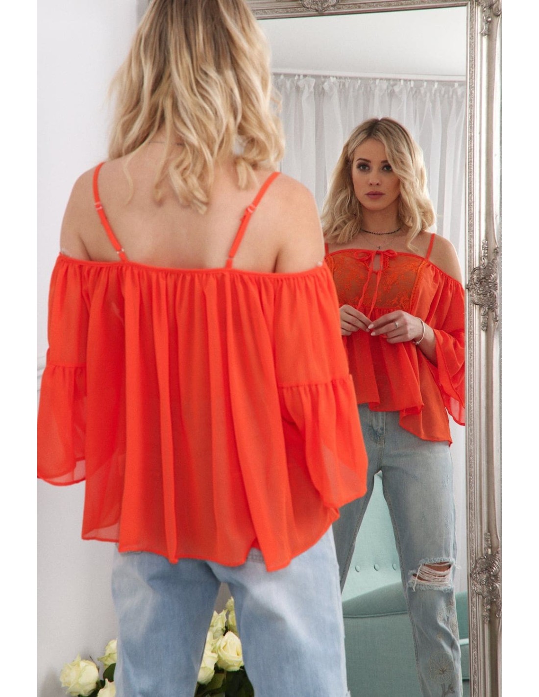 Bluza oversize din sifon portocaliu MP28386 - Magazin online - Boutique